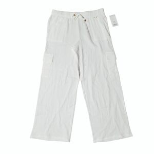 New Betsey Johnson 100% White Cottone Cargo Pants Size Large
